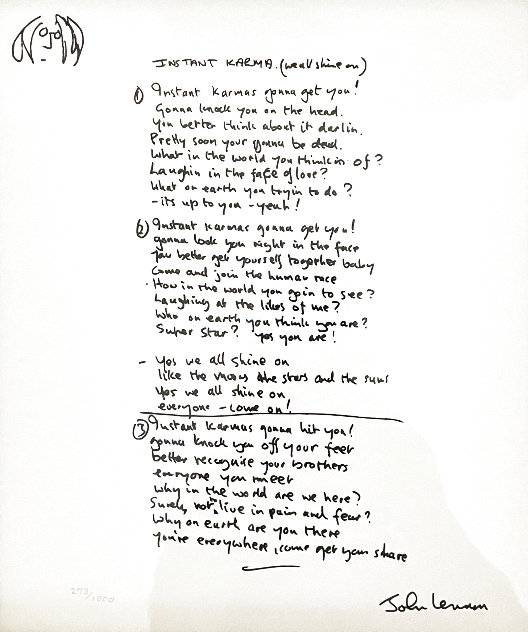 Lyrics: Instant Karma 2003 Limited Edition Print by John Lennon