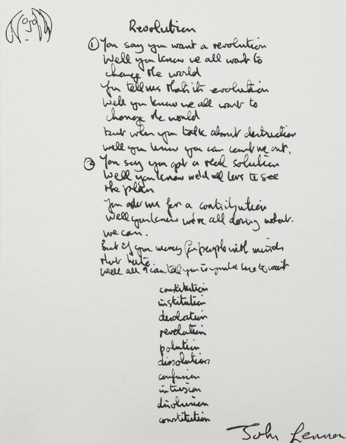 Lyrics: Revolution Lyrics Limited Edition Print by John Lennon