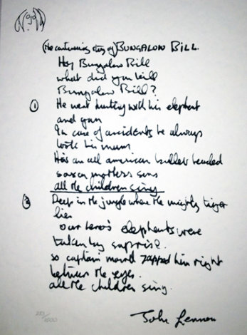 Lyrics: Bungalow Bill Limited Edition Print - John Lennon