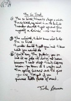 Lyrics: I'm So Tired AP 1995 Limited Edition Print - John Lennon Lyrics: I'm So Tired AP 1995 Limited Edition Print - John Lennon