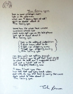 Lyrics: I'm Losing You 1995 Limited Edition Print - John Lennon Lyrics: I'm Losing You 1995 Limited Edition Print - John Lennon