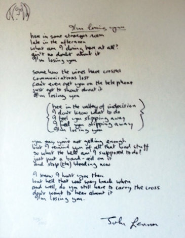 Lyrics: I'm Losing You 1995 Limited Edition Print - John Lennon