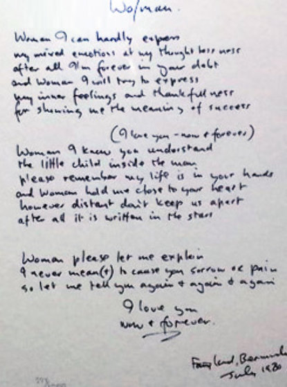 John Lennon Woman  Lyrics 1995 