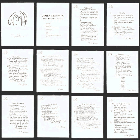 Lyrics: Beatle Years II - Framed Set of 12 Lyrics 1995 Limited Edition Print - John Lennon