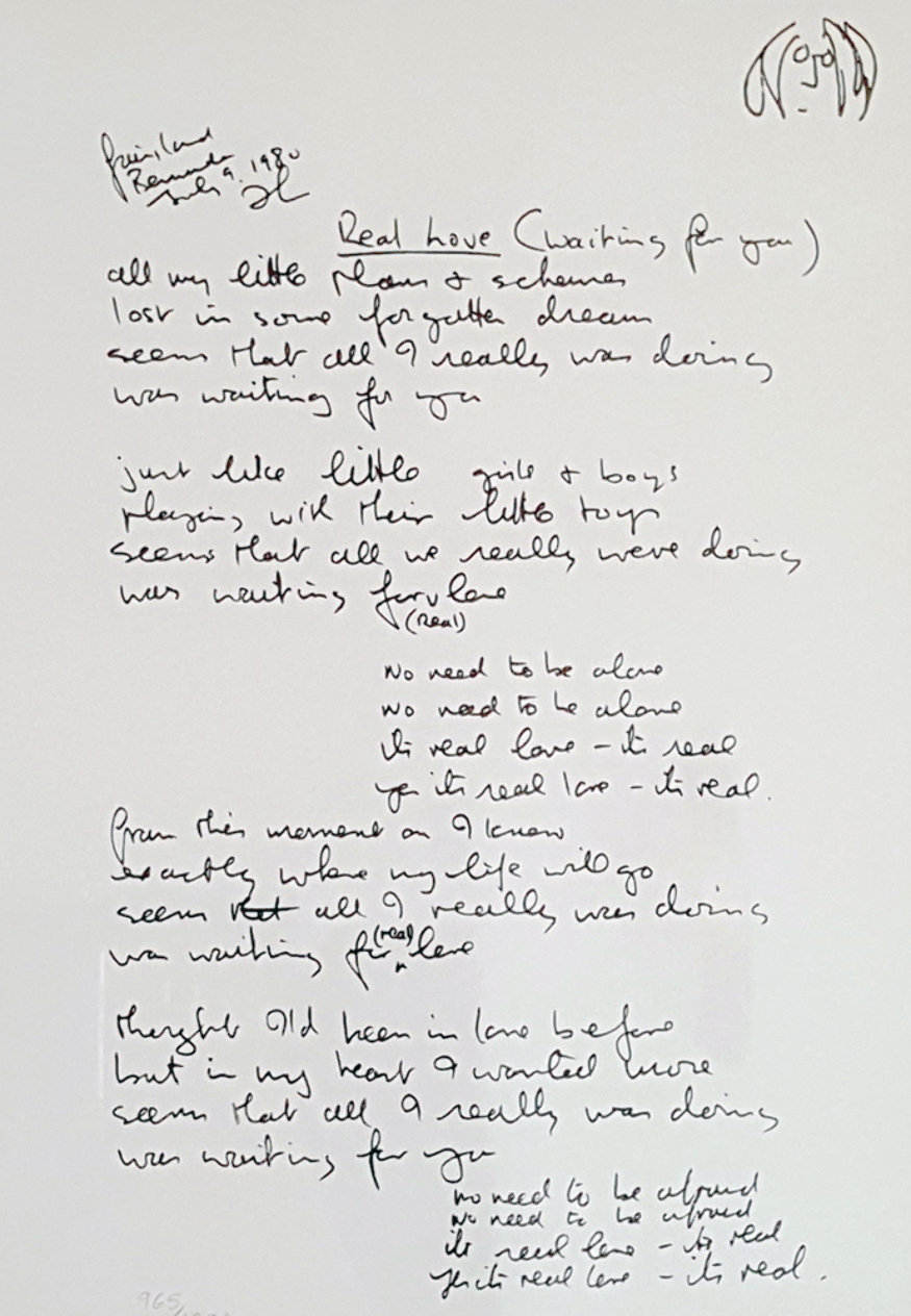 Lyrics Real Love 1995 by John Lennon For Sale on Art Brokerage