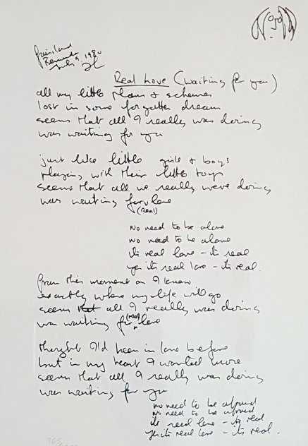 Lyrics: Real Love 1995 Limited Edition Print by John Lennon