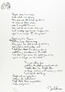 Lyrics: Watching the Wheels Go Round 1992 Limited Edition Print - John Lennon