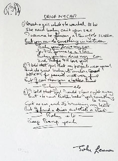 Lyrics: Drive My Car 2001 Limited Edition Print - John Lennon Lyrics: Drive My Car 2001 Limited Edition Print - John Lennon