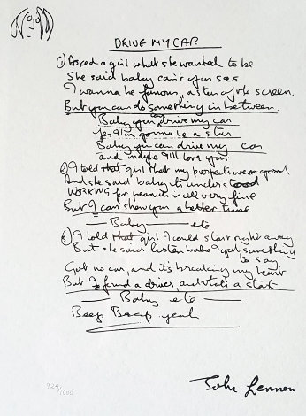 Lyrics: Drive My Car 2001 Limited Edition Print - John Lennon