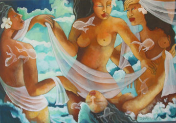 Les Baigneuses 2007 27x39 Original Painting - Patricia Leroux Les Baigneuses 2007 27x39 Original Painting - Patricia Leroux