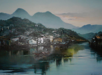 Hong Kong Village 1986 43x55 Original Painting - Hong Leung Hong Kong Village 1986 43x55 Original Painting - Hong Leung