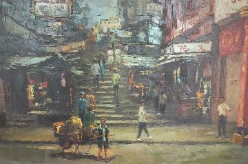 Ladder Street - Hong Kong 1969 (Early) 23x35 Original Painting - Hong Leung Ladder Street - Hong Kong 1969 (Early) 23x35 Original Painting - Hong Leung