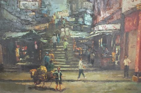 Ladder Street - Hong Kong 1969 (Early) 23x35 - Original Painting - Hong Leung