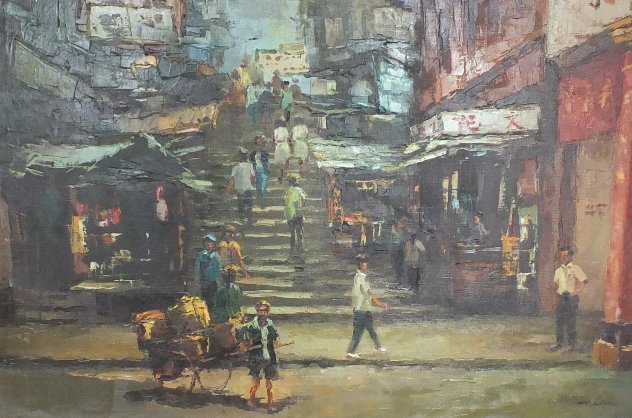 Ladder Street - Hong Kong 1969 (Early) 23x35 - Original Painting by Hong Leung