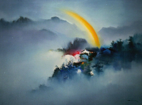 Untitled Landscape 1981 37x49 Original Painting - Hong Leung