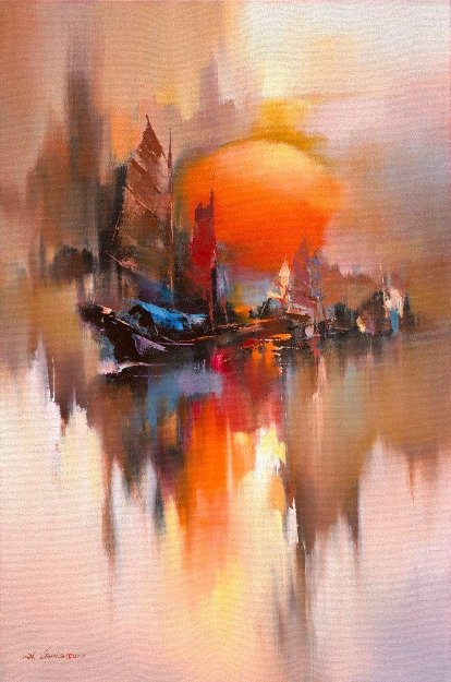 Morning Rise 2017 41x30 Huge Original Painting - Hong Leung