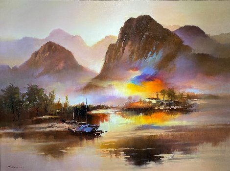 Beside the River 2013 35x47 Huge Original Painting - Hong Leung