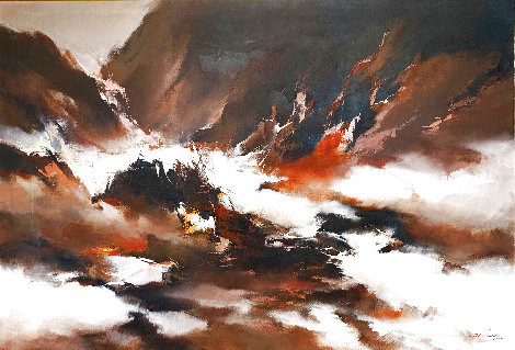 Abstract Seascape 1977 36x48  Huge Original Painting - Hong Leung