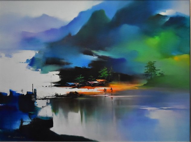 Peaceful Village 1995 30x40 Huge Original Painting by Hong Leung