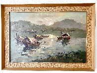 Untitled (Floating Sampans) 1960 (Early) 30x41  Original Painting by Hong Leung - 1