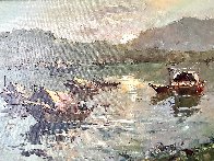 Untitled (Floating Sampans) 1960 (Early) 30x41  Original Painting by Hong Leung - 2