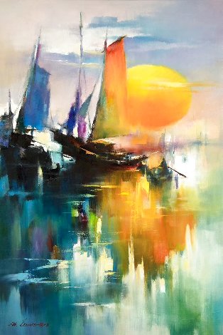 Reflection of Sail  2018 35x23 Original Painting - Hong Leung
