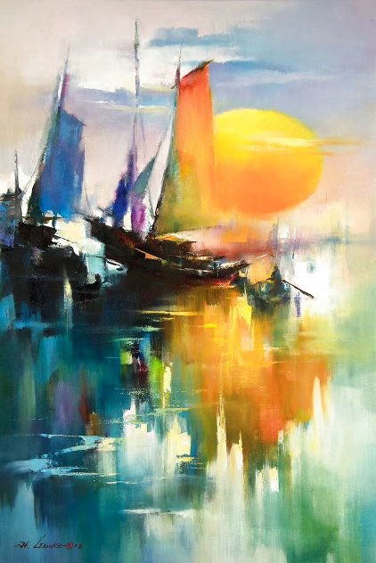 Reflection of Sail  2018 35x23 Original Painting by Hong Leung