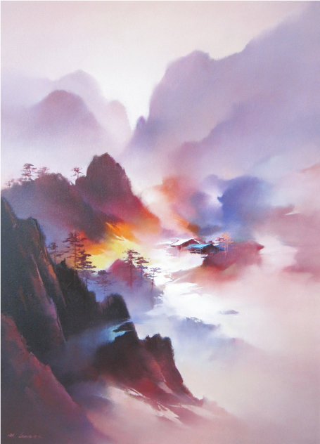 Mauve Mountains 1996 43x33 Huge Original Painting by Hong Leung