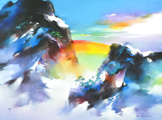 Rainbow Mountain 2016  30x39 Original Painting by Hong Leung