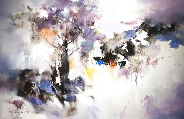Misty Village 2018 24x35 Original Painting - Hong Leung