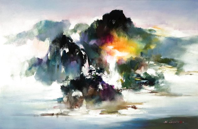 Beauty of Mountain and Lakes 2018 24x35 Original Painting by Hong Leung