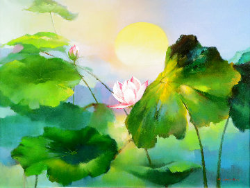 Moonlight Lily 2014 35x47 Original Painting - Hong Leung