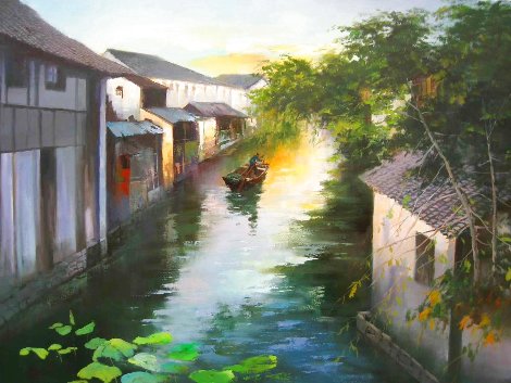 Summer Water Village 2015 35x47 - Huge - China Original Painting - Hong Leung