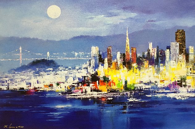 City Lights Embellished - San Francisco, California Limited Edition Print by Hong Leung