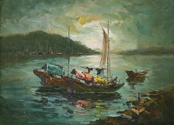 Hong Kong Harbour 26x32 Original Painting - Hong Leung Hong Kong Harbour 26x32 Original Painting - Hong Leung