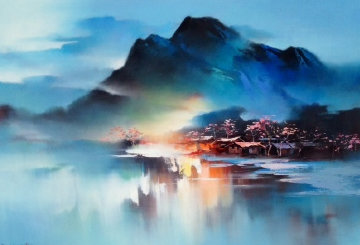 Sleeping Village 1998 38x46 Original Painting - Hong Leung Sleeping Village 1998 38x46 Original Painting - Hong Leung