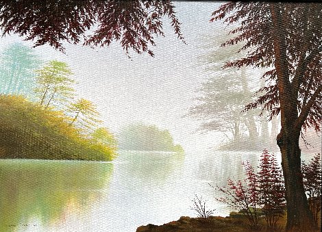 Misty Lake  Painting 2013 22x30 Original Painting - Richard Leung