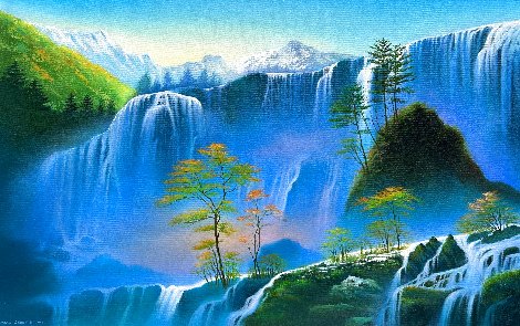 Mystical Falls Painting 2012 24x35 Original Painting - Richard Leung