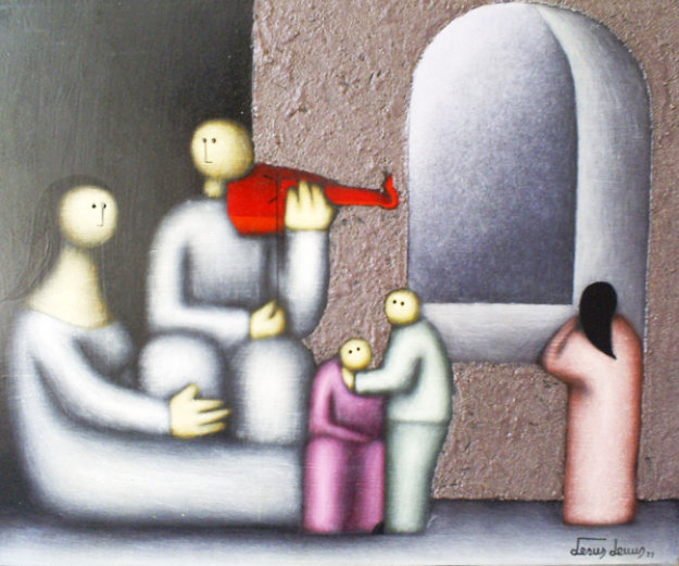 Hombre Con Violin 1977 15x19 Original Painting by Jesus Leuus Hombre Con Violin 1977 15x19 Original Painting by Jesus Leuus