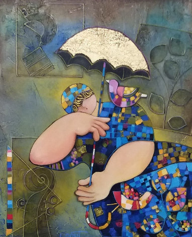 Golden Umbrella 2008 34x29 Original Painting - Dorit Levi