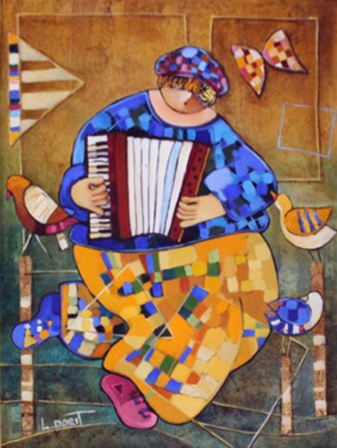 Accordionist 1996 16x12 Original Painting by Dorit Levi