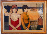 5 Femmes Sur La Playa 1960 37x47 - Huge - Beach - Early Original Painting by Charles Levier - 1