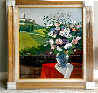 Untitled Landscape w Bouquet -  50x40 - Huge - Signed Twice Original Painting by Charles Levier - 1