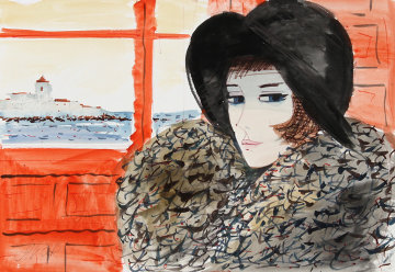 Untitled (Portrait of a Girl in Black Hat) Watercolor 20x28 Watercolor - Charles Levier Untitled (Portrait of a Girl in Black Hat) Watercolor 20x28 Watercolor - Charles Levier