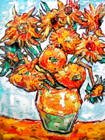Sunflower Ode to Van Gogh Painting - 16x20 Original Painting - Leslie Lew