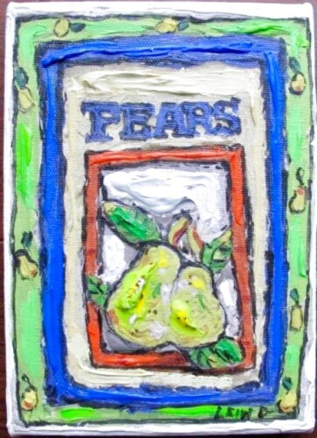 Pears #2 7x5 Sculpted Monotype Original Painting by Leslie Lew