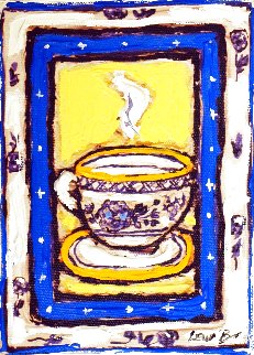 Wedgewood Cup #1 7x5 Monotype Original Painting - Leslie Lew Wedgewood Cup #1 7x5 Monotype Original Painting - Leslie Lew