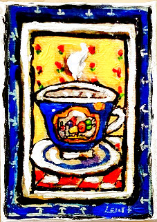 Country Cup #7 5x7 Monotype Original Painting - Leslie Lew Country Cup #7 5x7 Monotype Original Painting - Leslie Lew