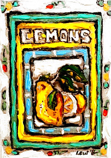 Lemons #8 7x5 Unique  Momotype Original Painting - Leslie Lew