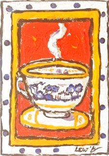 Red Dpot Cup 7x5 Monotype Original Painting - Leslie Lew Red Dpot Cup 7x5 Monotype Original Painting - Leslie Lew